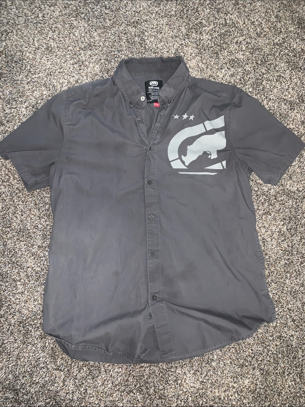 Y2K Ecko Unlimited Men's Short-Sleeve Button-Down with Chest and Back Graphic